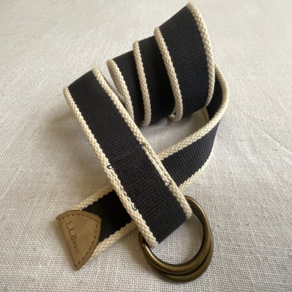•NEW L.L.Bean Cotton Canvas Leather Unisex Adjustable Belt Size M NWOT - Picture 1 of 10